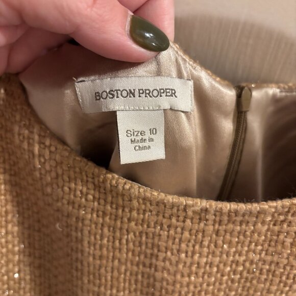 Boston Proper Tan/Gold Shimmer Cocktail Dress with Gold Rings on Straps Size:10 - Picture 4 of 4